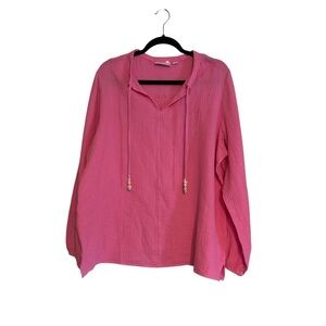 Belle Beach by Kim Gravel Beach Club 100% Cotton Gauze Peasant Top Lge NWOT